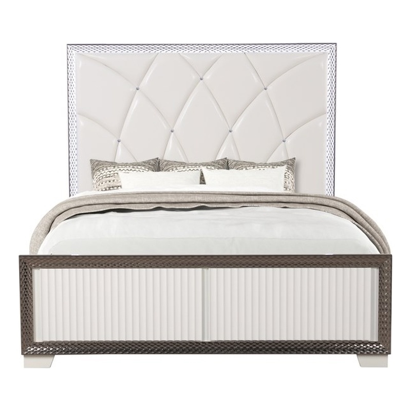 Fabio Modern Style LED King Size Bed Made With Wood in White Finish