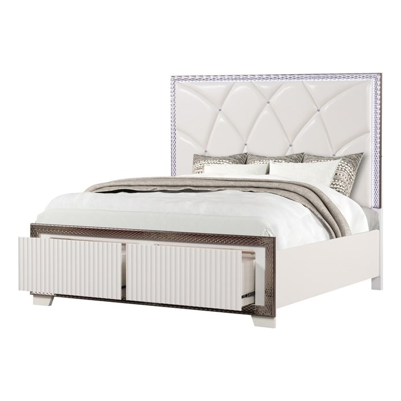 Fabio Modern Style LED King Size Bed Made With Wood in White Finish