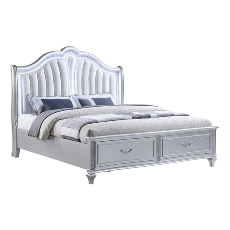 Mystic Modern Style LED Queen Bed Made With Wood in Silver