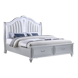 Mystic Modern Style LED King Bed Made With Wood in Silver