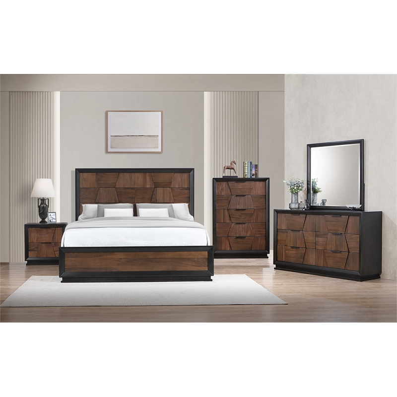 Houston Queen 5PC Bedroom Set Made With Wood in Walnut