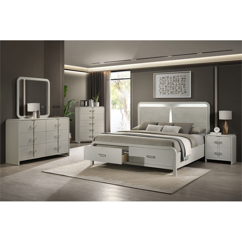 Aria Modern Style Queen 5Pc Bedroom Set Made with Wood in Beige Color