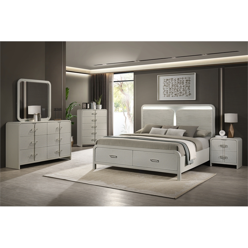 Aria Modern Style King 5Pc Bedroom Set Made with Wood in Beige Color
