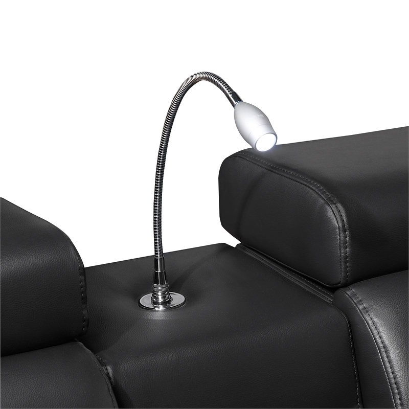 Sectional with 1 Console and Reading Light made with Faux Leather- Black