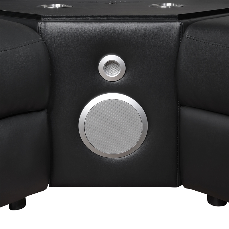Sectional with 1 Console and Reading Light made with Faux Leather- Black