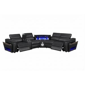 Nova Sectional with 1 Console and Reading Light made with Faux Leather- Black