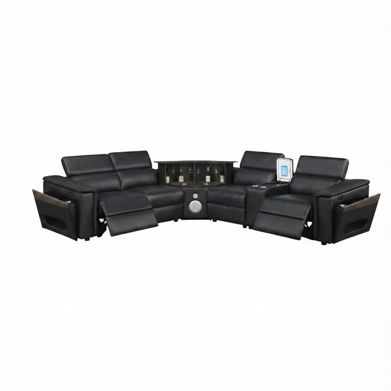 Modern Sectional with 1 Console and Built -In Fridge-Black