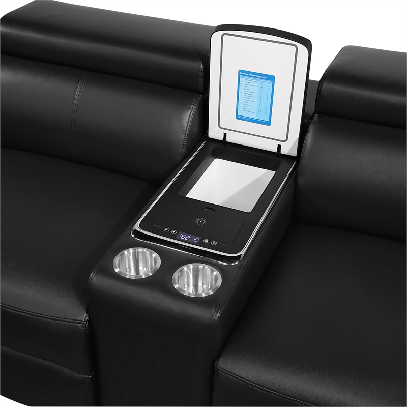 Modern Sectional with 2 Consoles with Reading Light and Fridge-Black