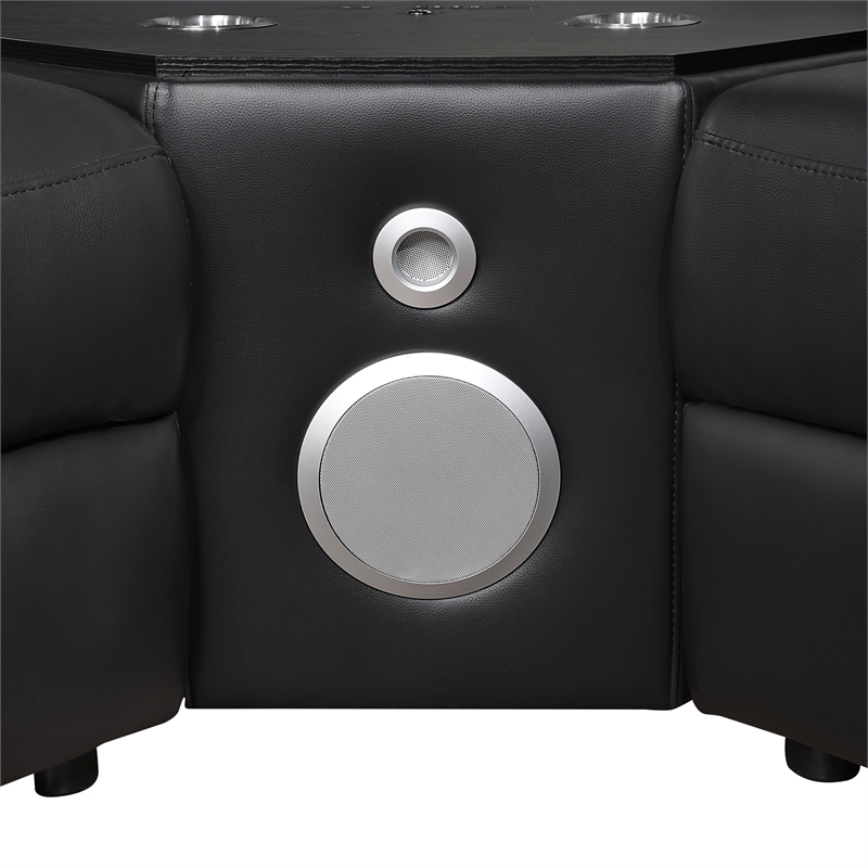 Modern Sectional with 2 Consoles with Reading Light and Fridge-Black