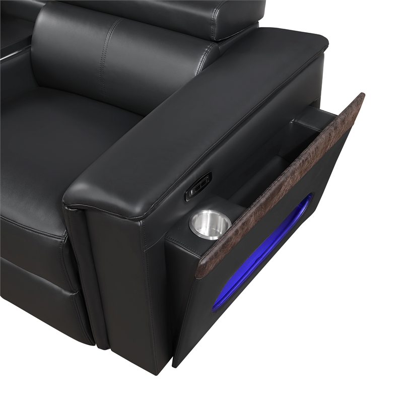 Modern Sectional with 2 Consoles with Reading Light and Fridge-Black