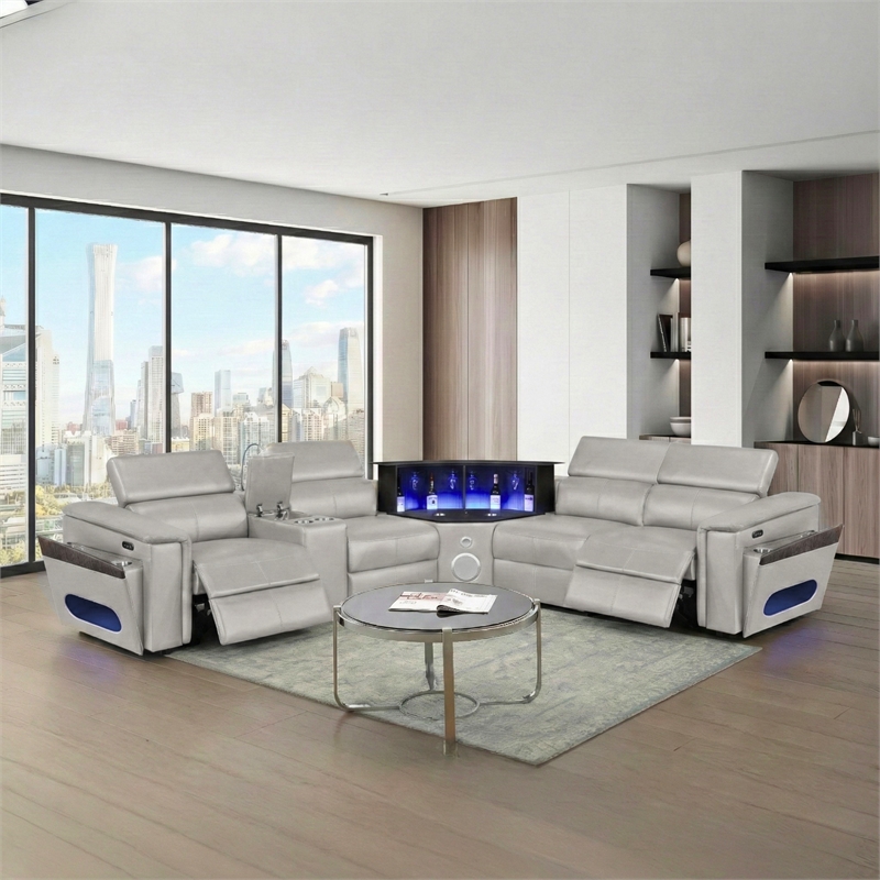 Modern Sectional with 1 Console and Reading Light-Gray