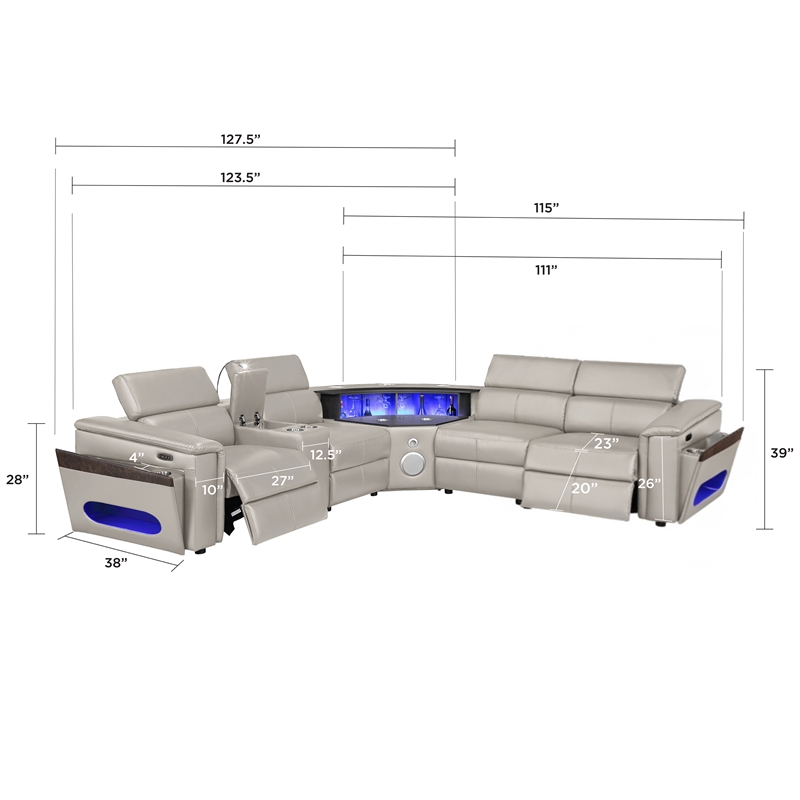 Modern Sectional with 1 Console and Reading Light-Gray