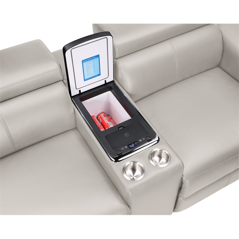 Modern Sectional with 2 Consoles with Reading Light and Fridge-Gray