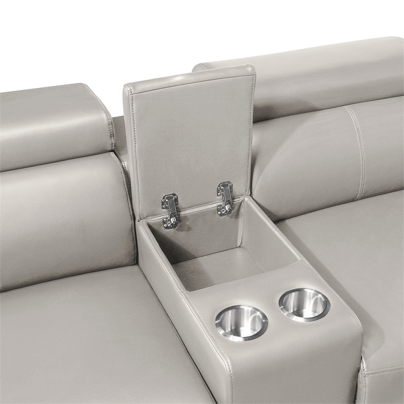 Modern Sectional with 2 Consoles with Reading Light and Fridge-Gray