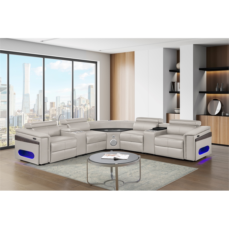 Modern Sectional with 2 Consoles with Reading Light and Fridge-Gray