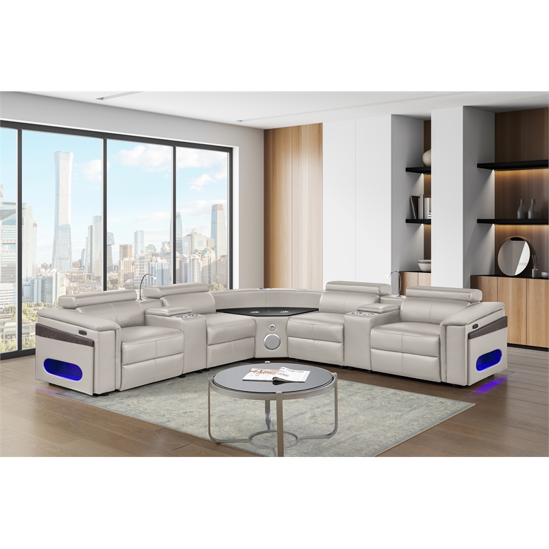 Modern Sectional with 2 Consoles with Reading Light and Fridge-Gray
