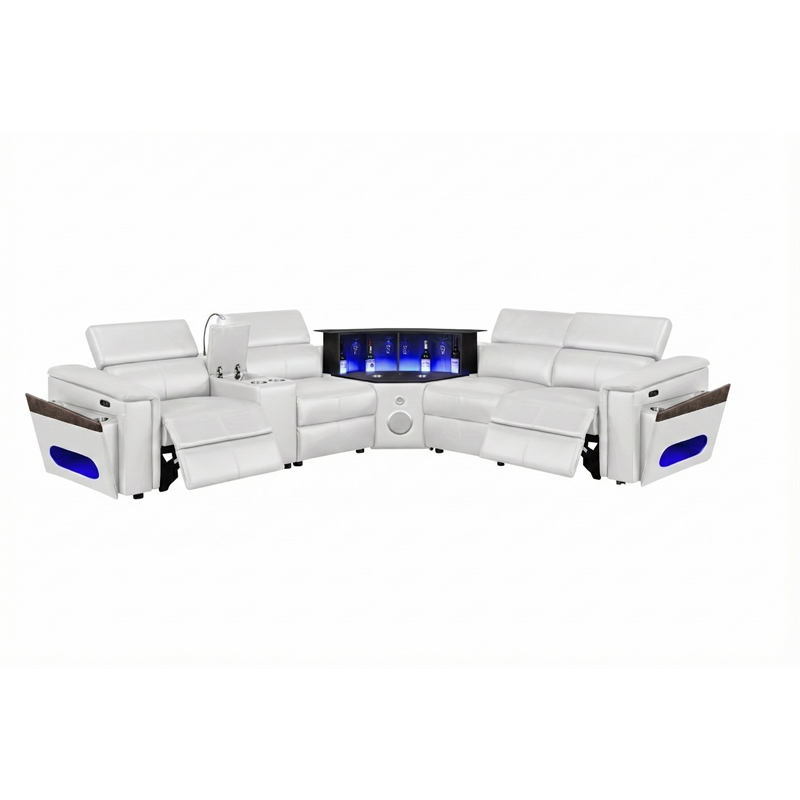 Modern Sectional with 1 Console and Reading Light-White