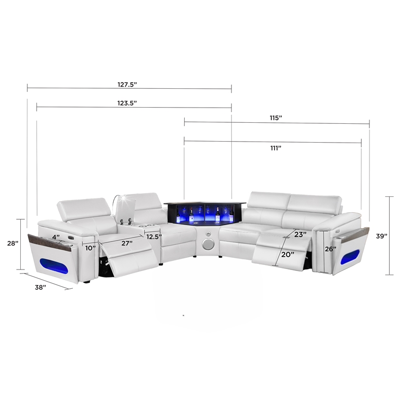 Modern Sectional with 1 Console and Reading Light-White