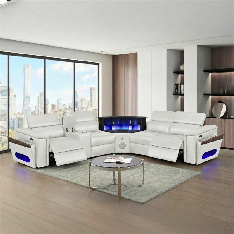 Modern Sectional with 1 Console and Reading Light-White