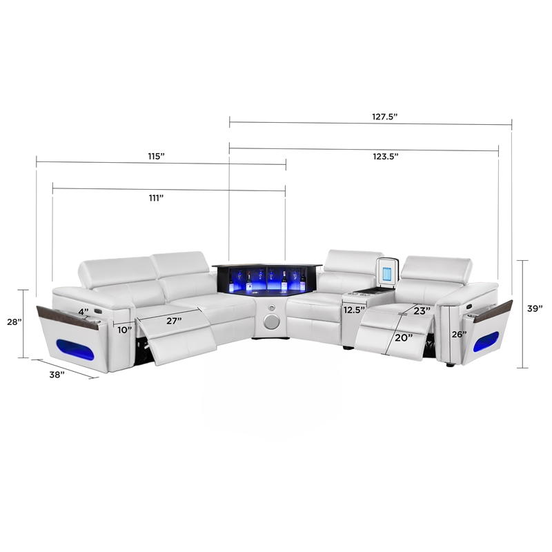Sectional with 1 Console and Built In Fridge-White