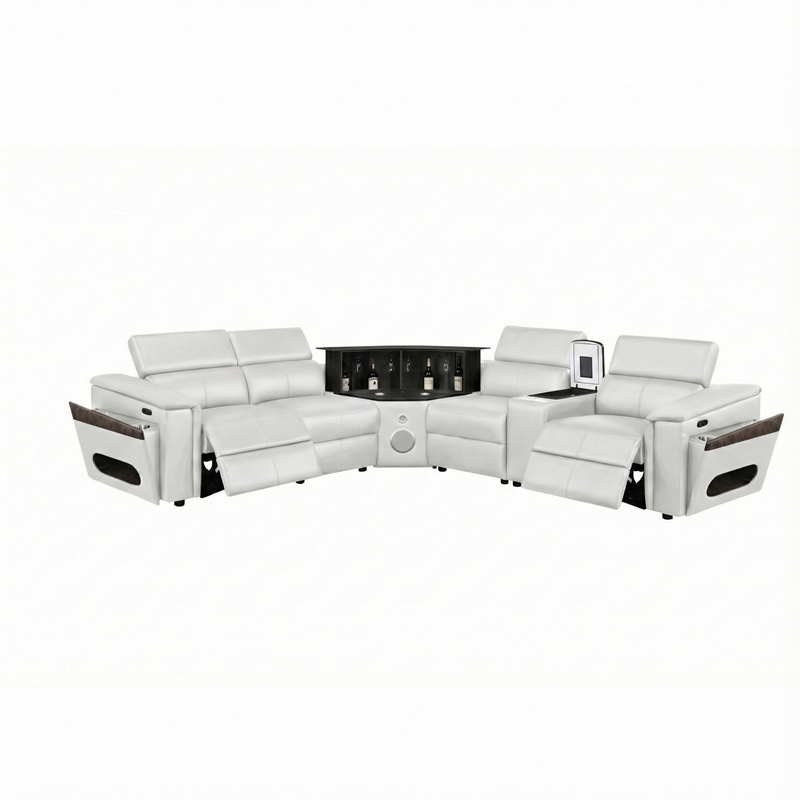 Sectional with 1 Console and Built In Fridge-White