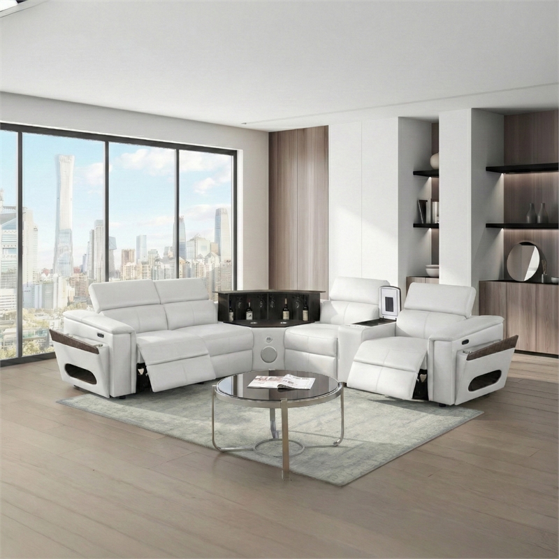 Sectional with 1 Console and Built In Fridge-White