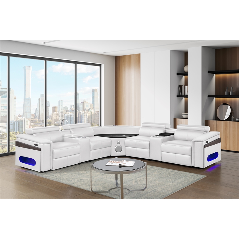Sectional with 2 Consoles with Reading Light and Fridge-White