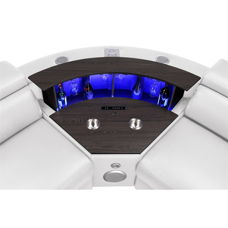 Sectional with 2 Consoles with Reading Light and Fridge-White