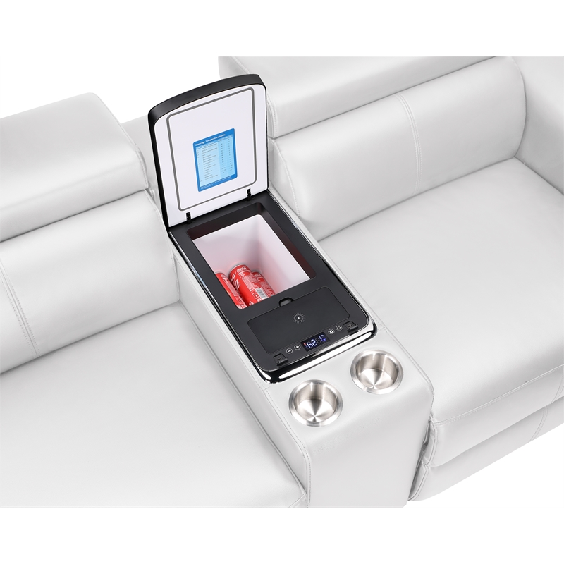 Sectional with 2 Consoles with Reading Light and Fridge-White