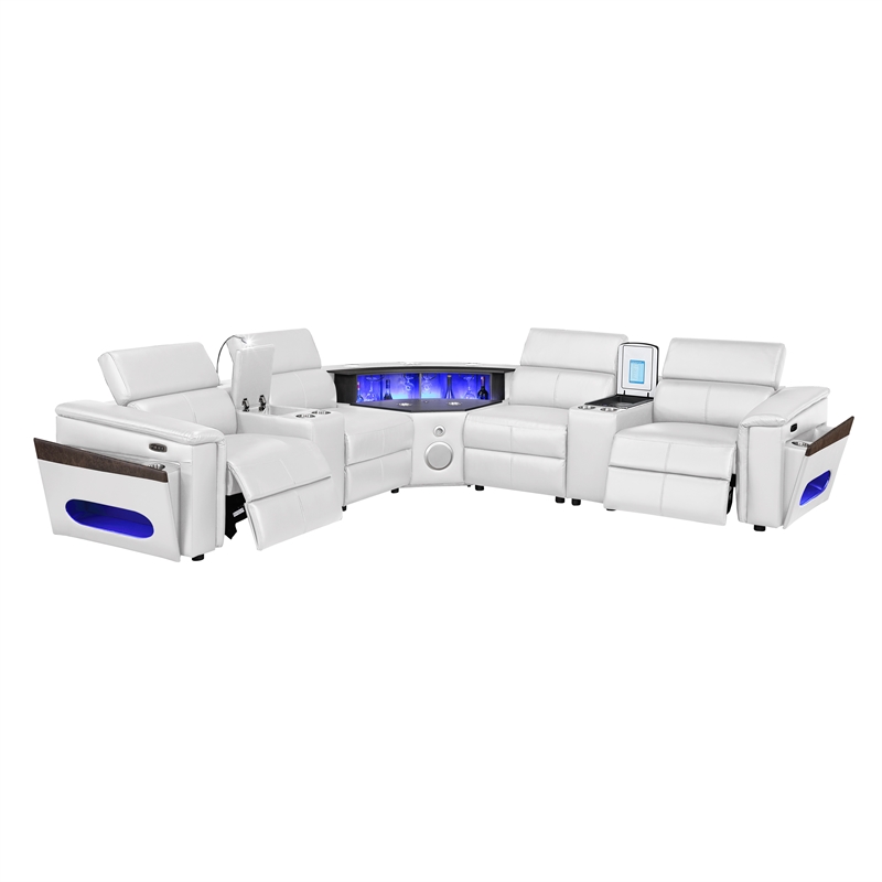 Sectional with 2 Consoles with Reading Light and Fridge-White