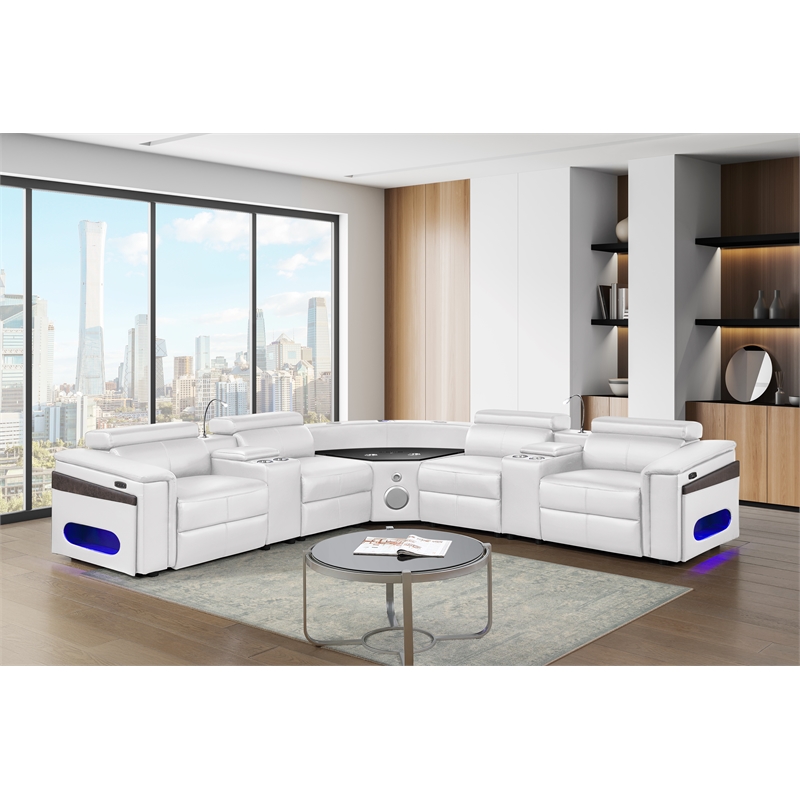 Sectional with 2 Consoles with Reading Light and Fridge-White