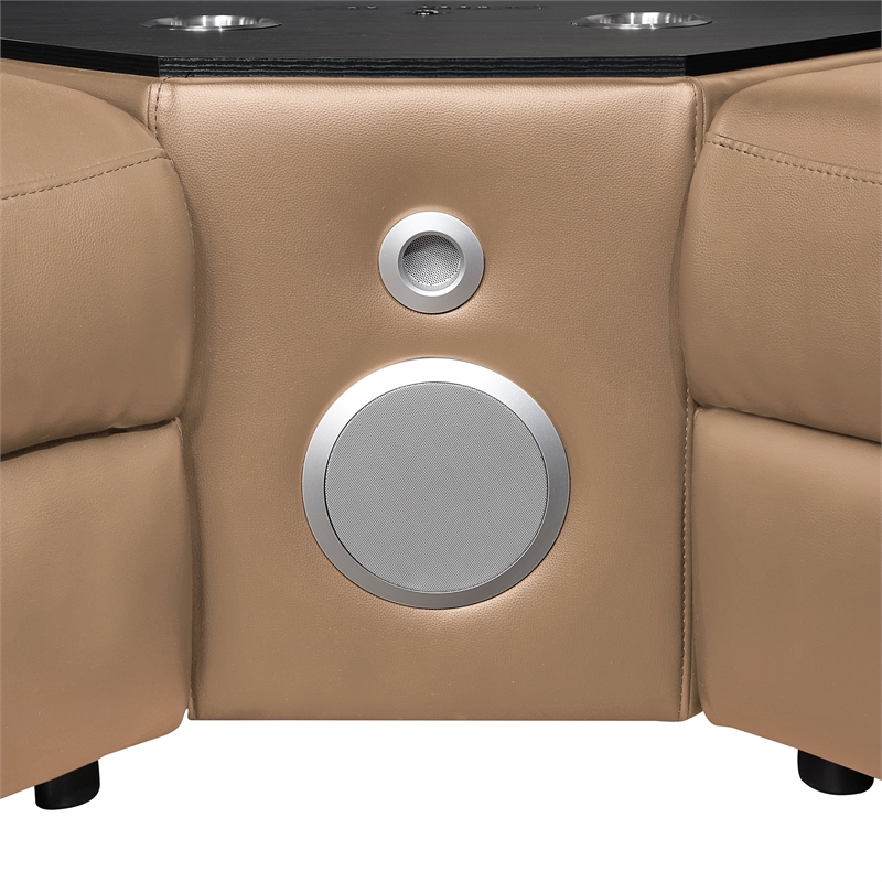 Modern Sectional with 1 Console and Reading Light-Caramel