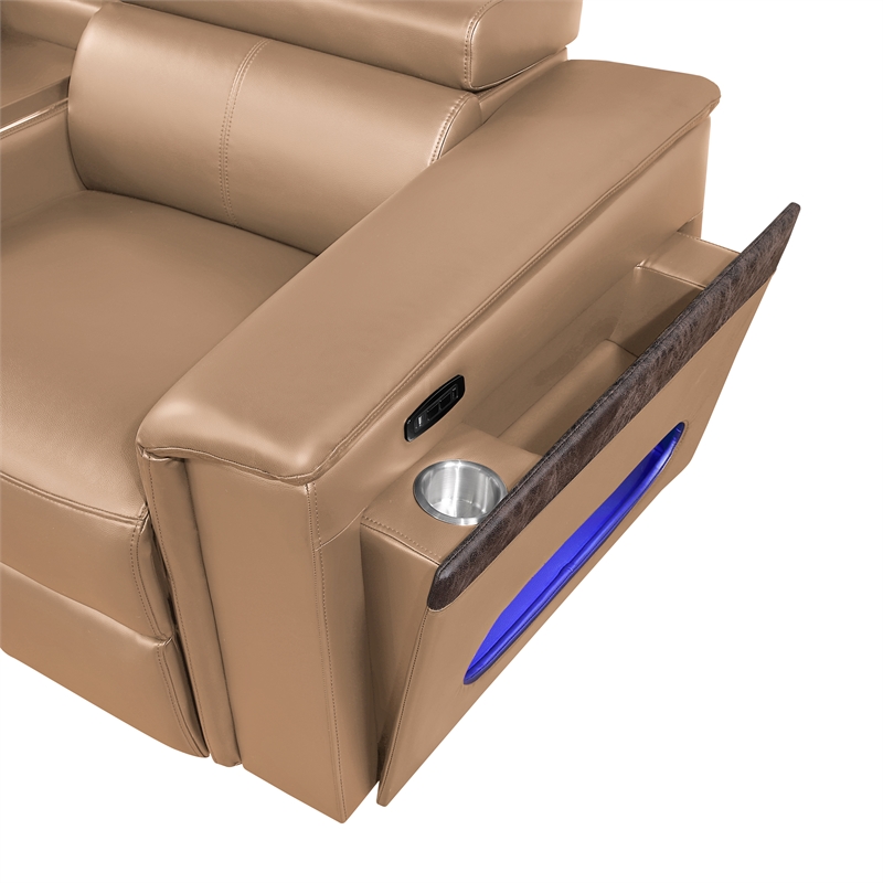 Modern Sectional with 1 Console and Reading Light-Caramel