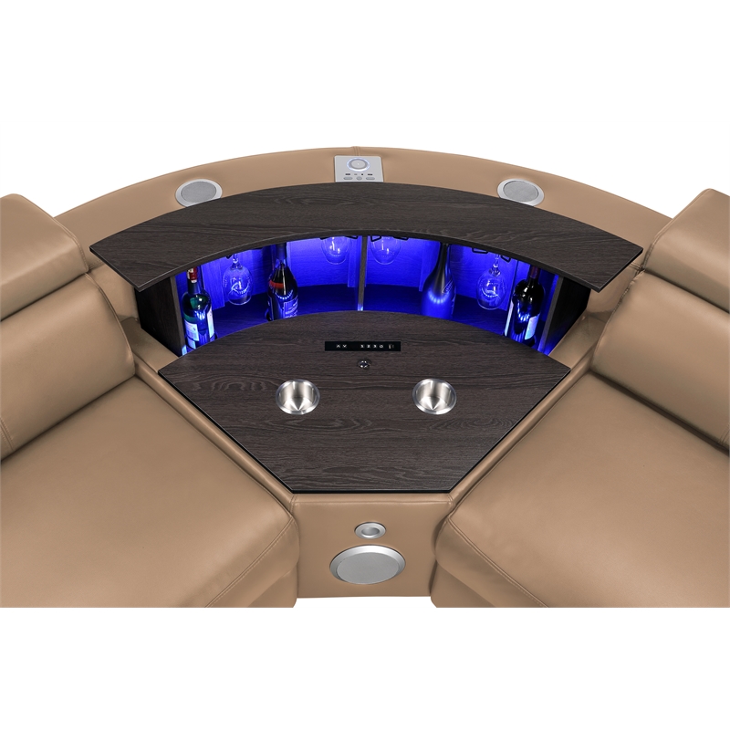 Modern Sectional with 1 Console and Reading Light-Caramel