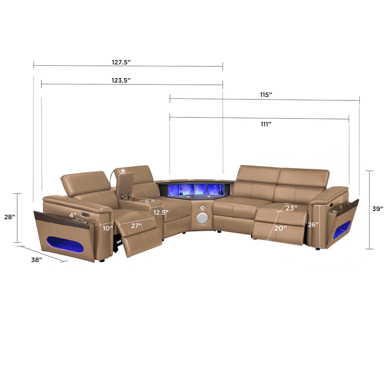 Modern Sectional with 1 Console and Reading Light-Caramel