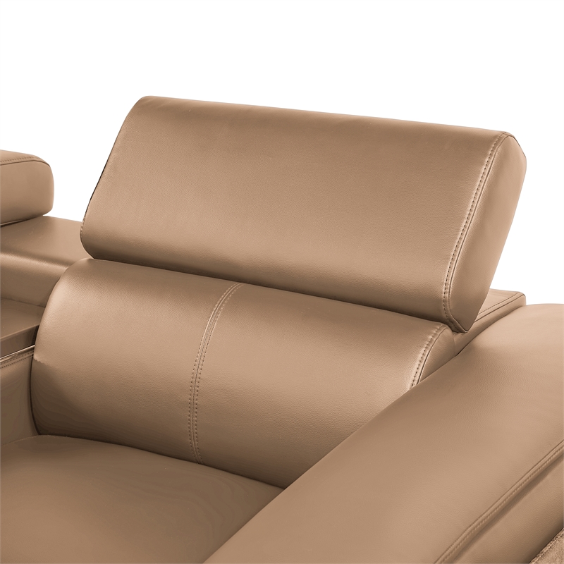 Modern Sectional with 2 Consoles with Reading Light and Fridge-Caramel