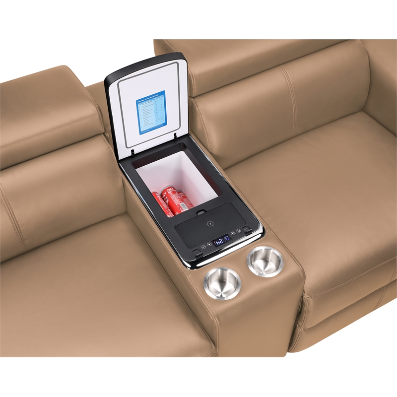 Modern Sectional with 2 Consoles with Reading Light and Fridge-Caramel