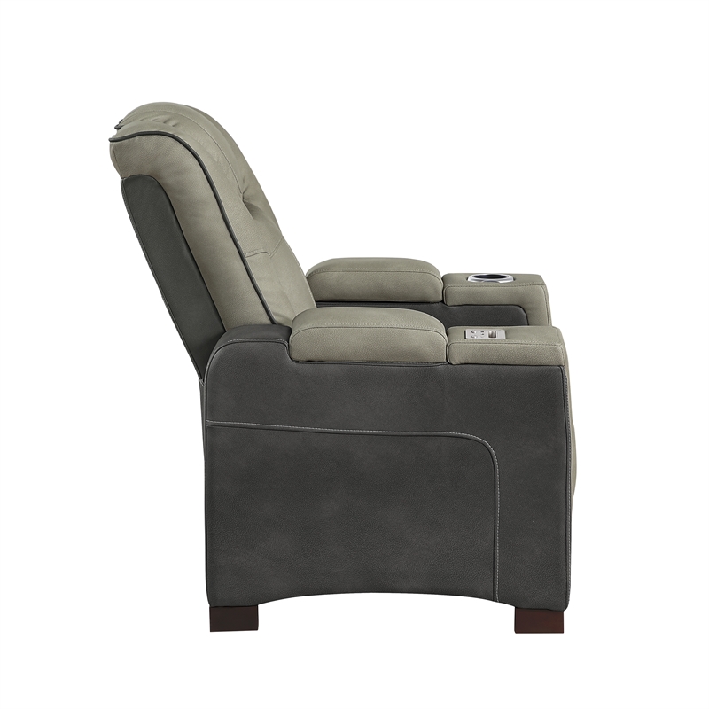 Bruno Power Recliner in Gray Faux Leather