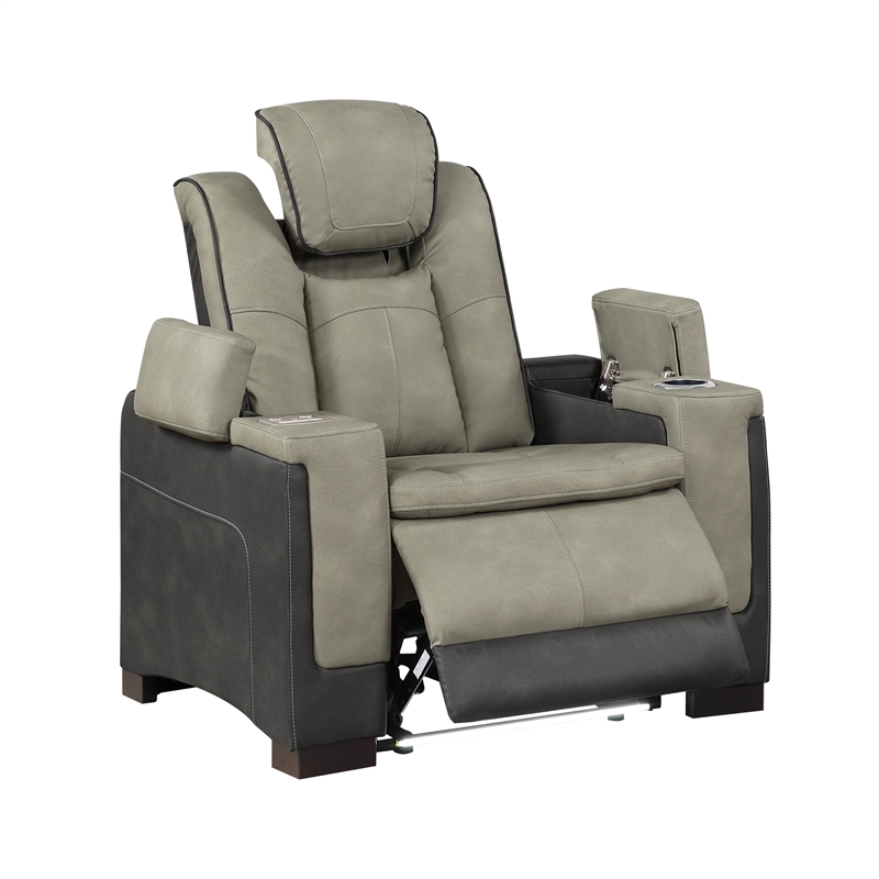 Bruno Power Recliner in Gray Faux Leather