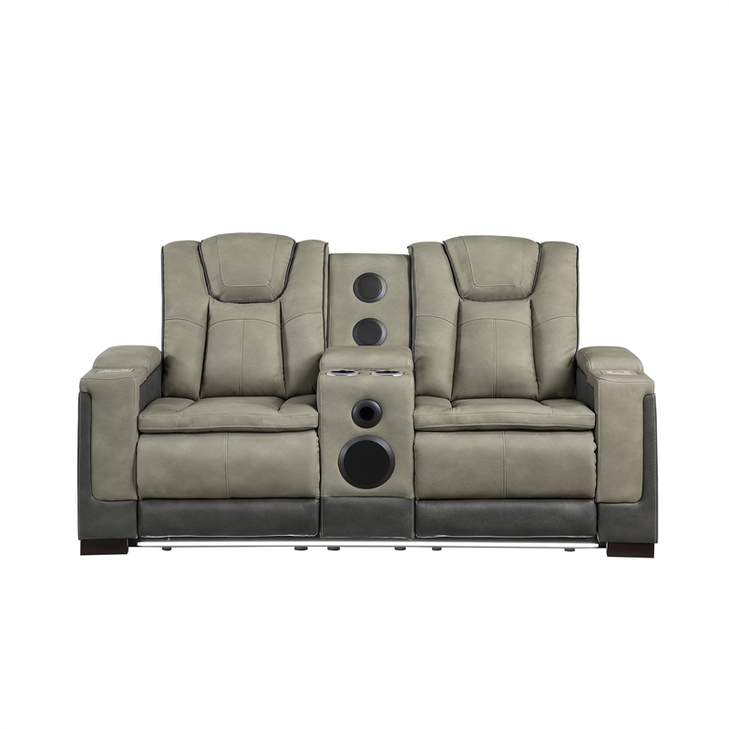 Bruno Power Reclining Loveseat in Gray Faux Leather