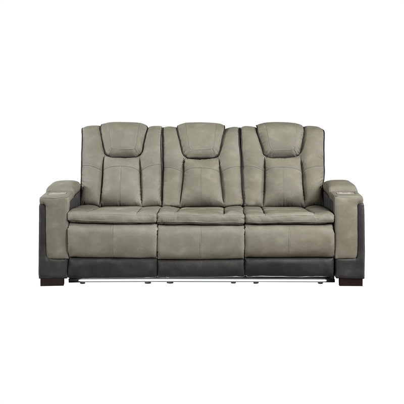 Bruno Power Reclining Sofa in Gray Faux Leather