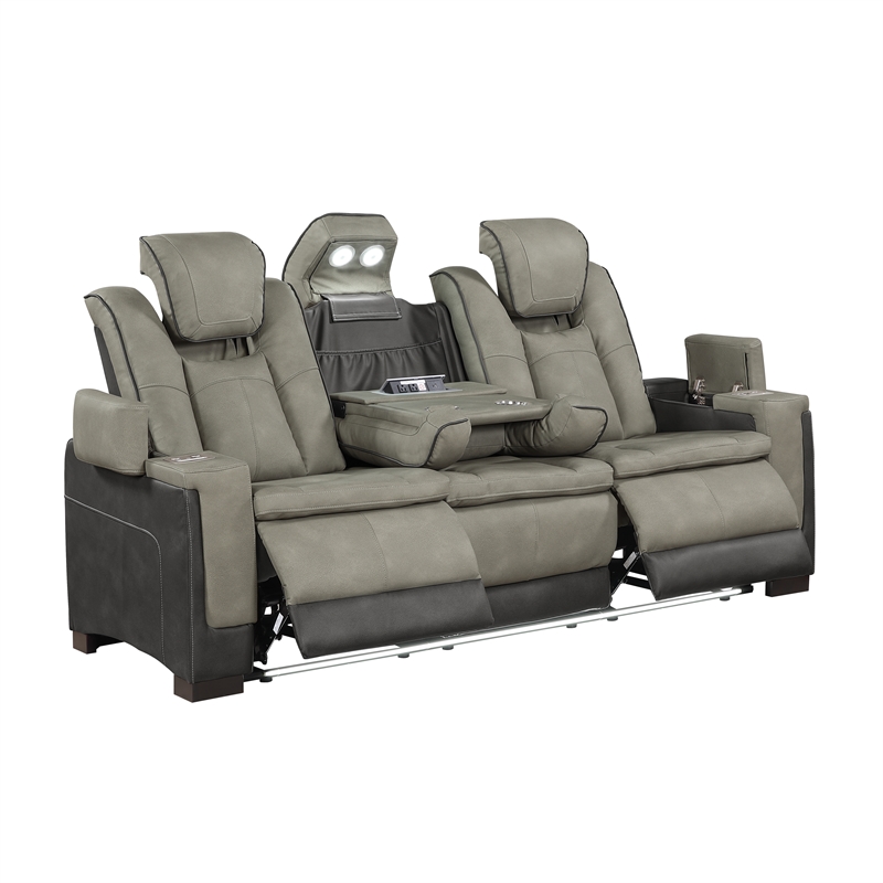 Bruno Power Reclining Sofa in Gray Faux Leather