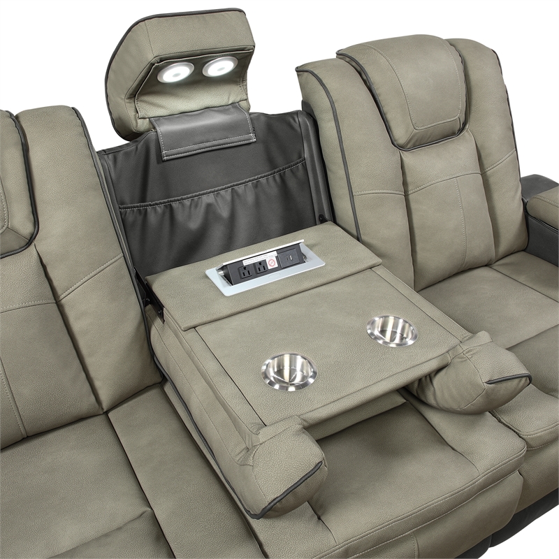 Bruno Power Reclining Sofa in Gray Faux Leather