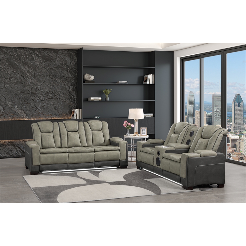 Bruno Power Reclining Sofa in Gray Faux Leather