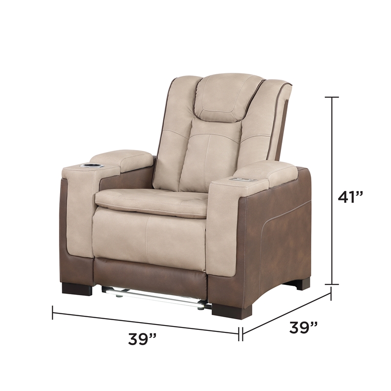 Bruno Power Recliner in Brown Faux Leather
