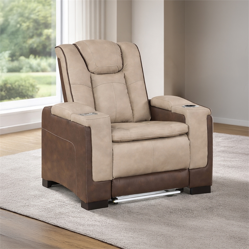 Bruno Power Recliner in Brown Faux Leather