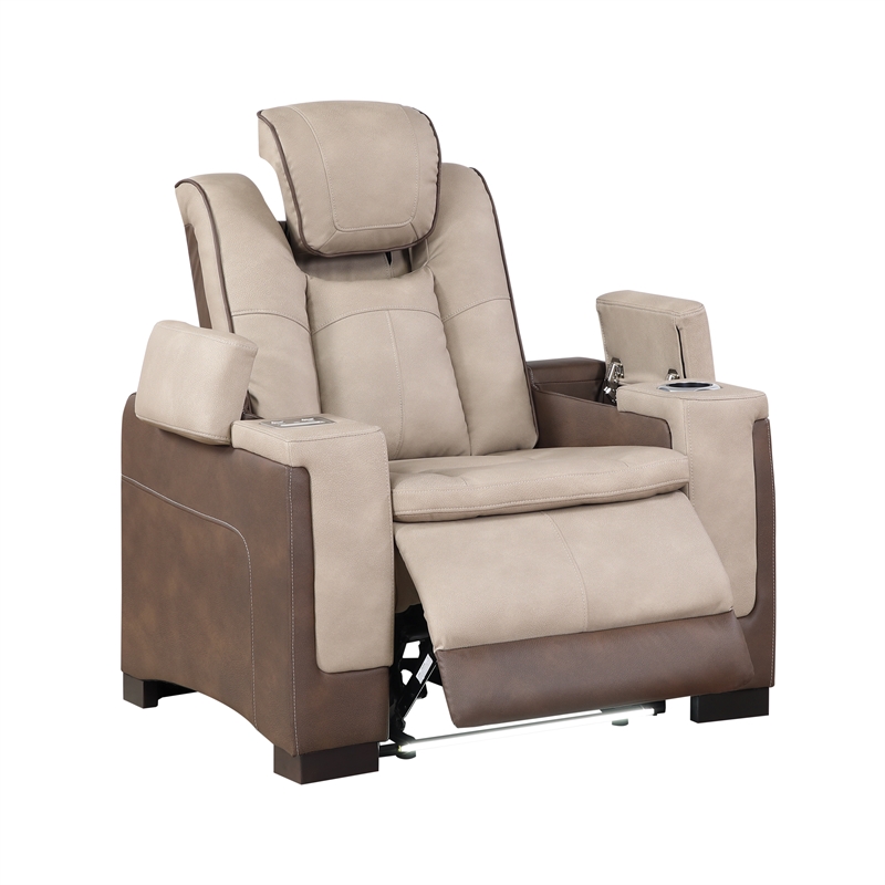 Bruno Power Recliner in Brown Faux Leather
