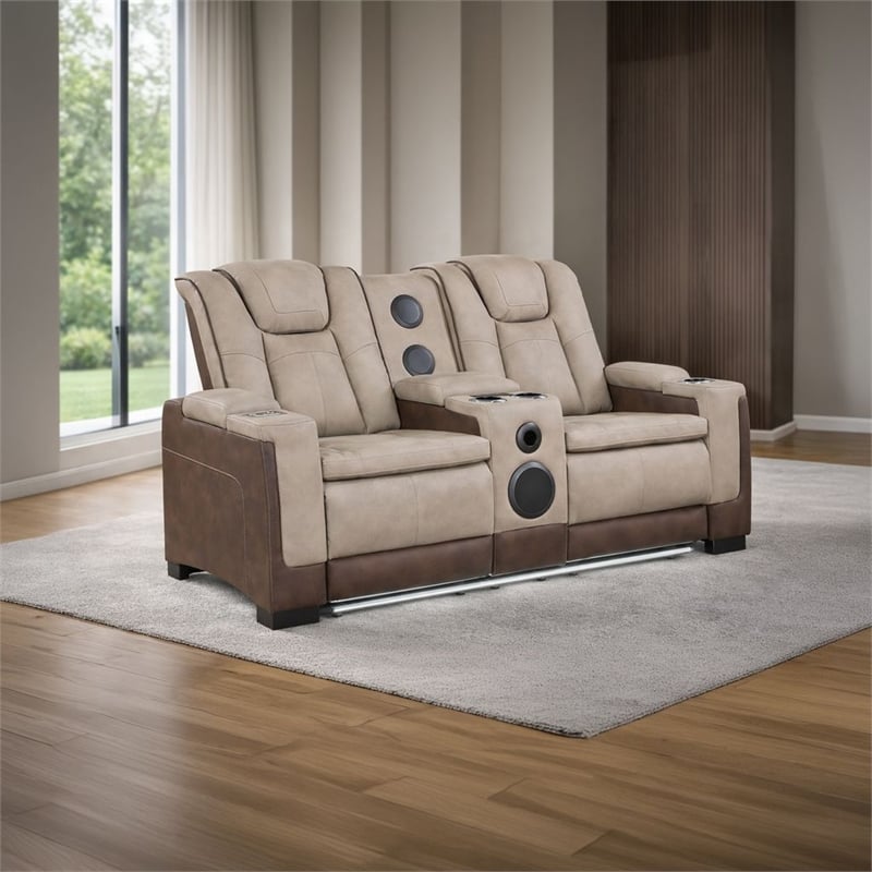 Bruno Power Reclining Loveseat in Brown Faux Leather