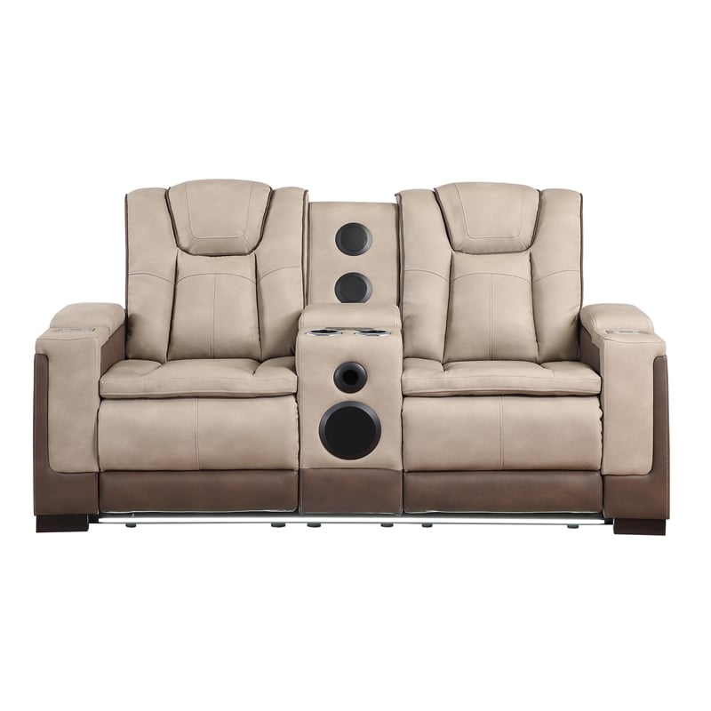 Bruno Power Reclining Loveseat in Brown Faux Leather