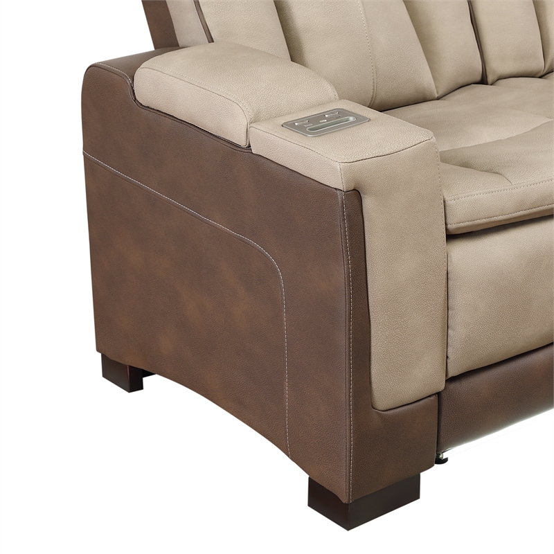 Bruno Power Reclining Sofa in Brown Faux Leather